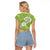 Polynesia Raglan Cropped T Shirt Plumeria With Tribal Pattern Green Pastel Vibes LT14 - Polynesian Pride