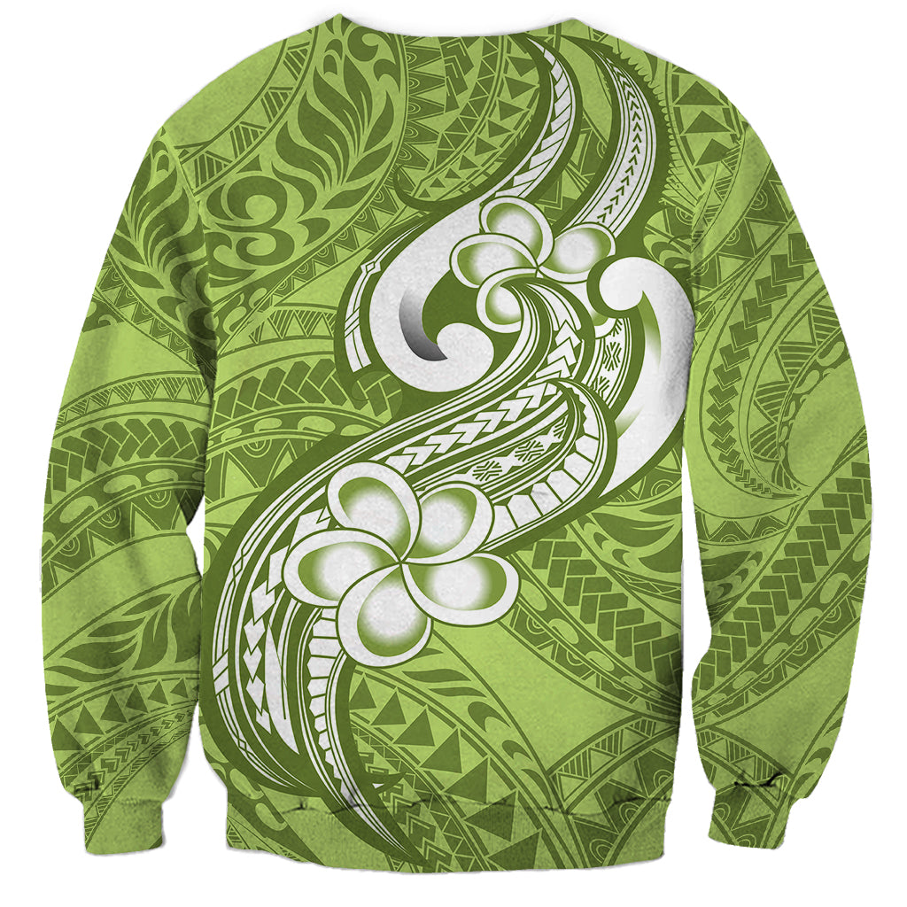 Polynesia Sweatshirt Plumeria With Tribal Pattern Green Pastel Vibes LT14 - Polynesian Pride