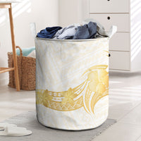 Polynesia White Sunday Laundry Basket Polynesian Tattoo Plumeria Hibiscus Gold