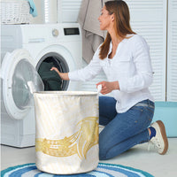 Polynesia White Sunday Laundry Basket Polynesian Tattoo Plumeria Hibiscus Gold