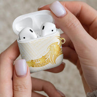 Polynesia White Sunday AirPods Case Polynesian Tattoo Plumeria Hibiscus Gold