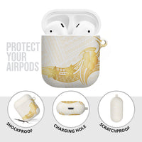 Polynesia White Sunday AirPods Case Polynesian Tattoo Plumeria Hibiscus Gold