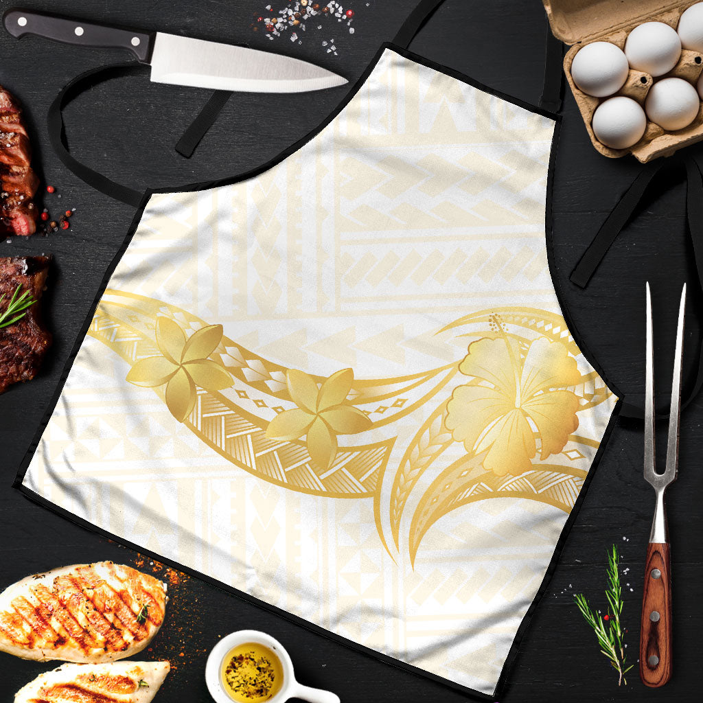 Polynesia White Sunday Apron Polynesian Tattoo Plumeria Hibiscus Gold