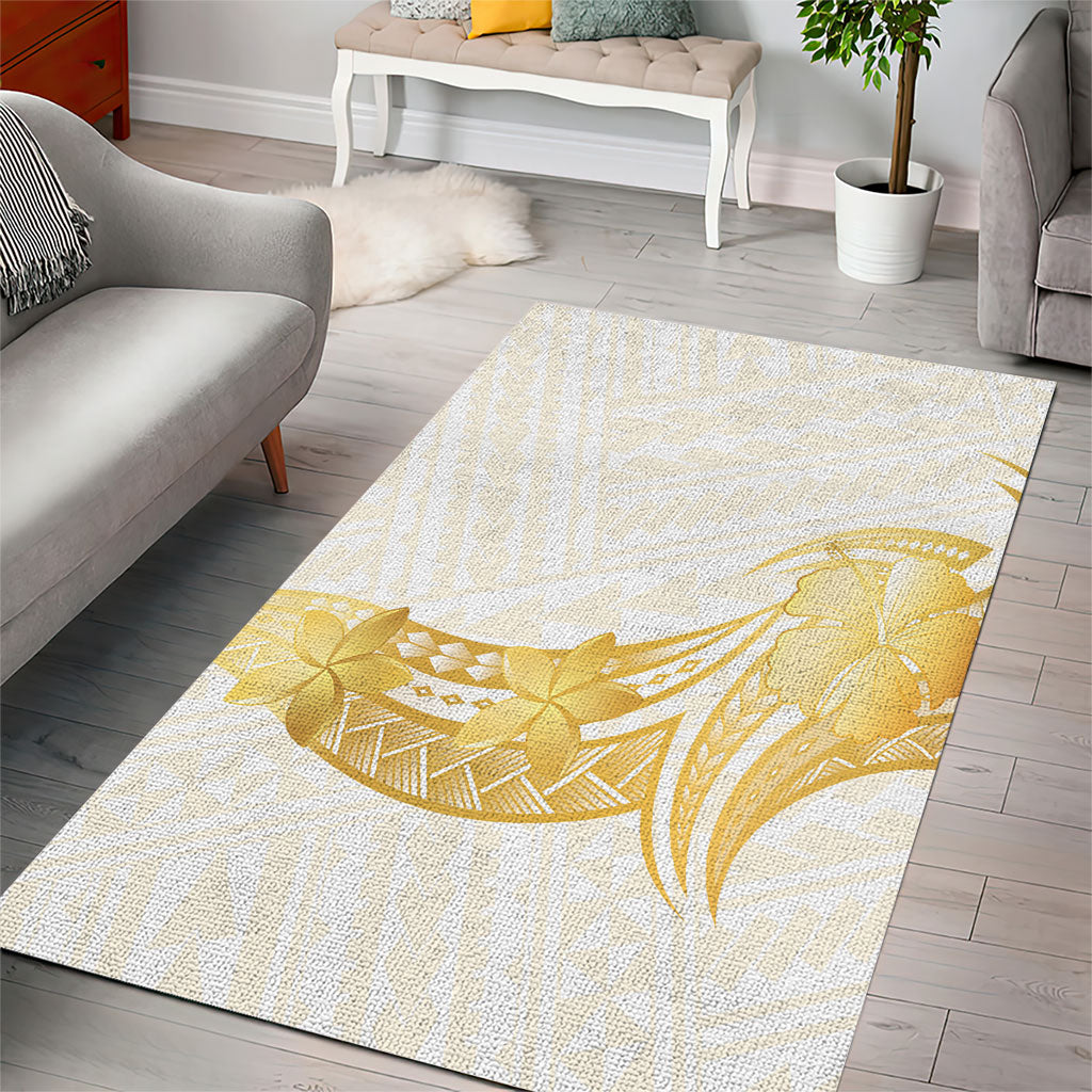 Polynesia White Sunday Area Rug Polynesian Tattoo Plumeria Hibiscus Gold