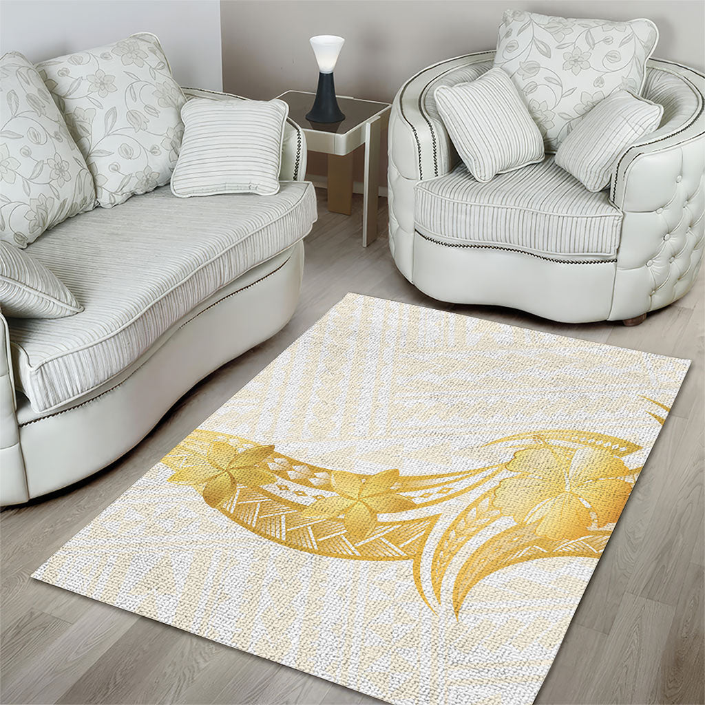 Polynesia White Sunday Area Rug Polynesian Tattoo Plumeria Hibiscus Gold