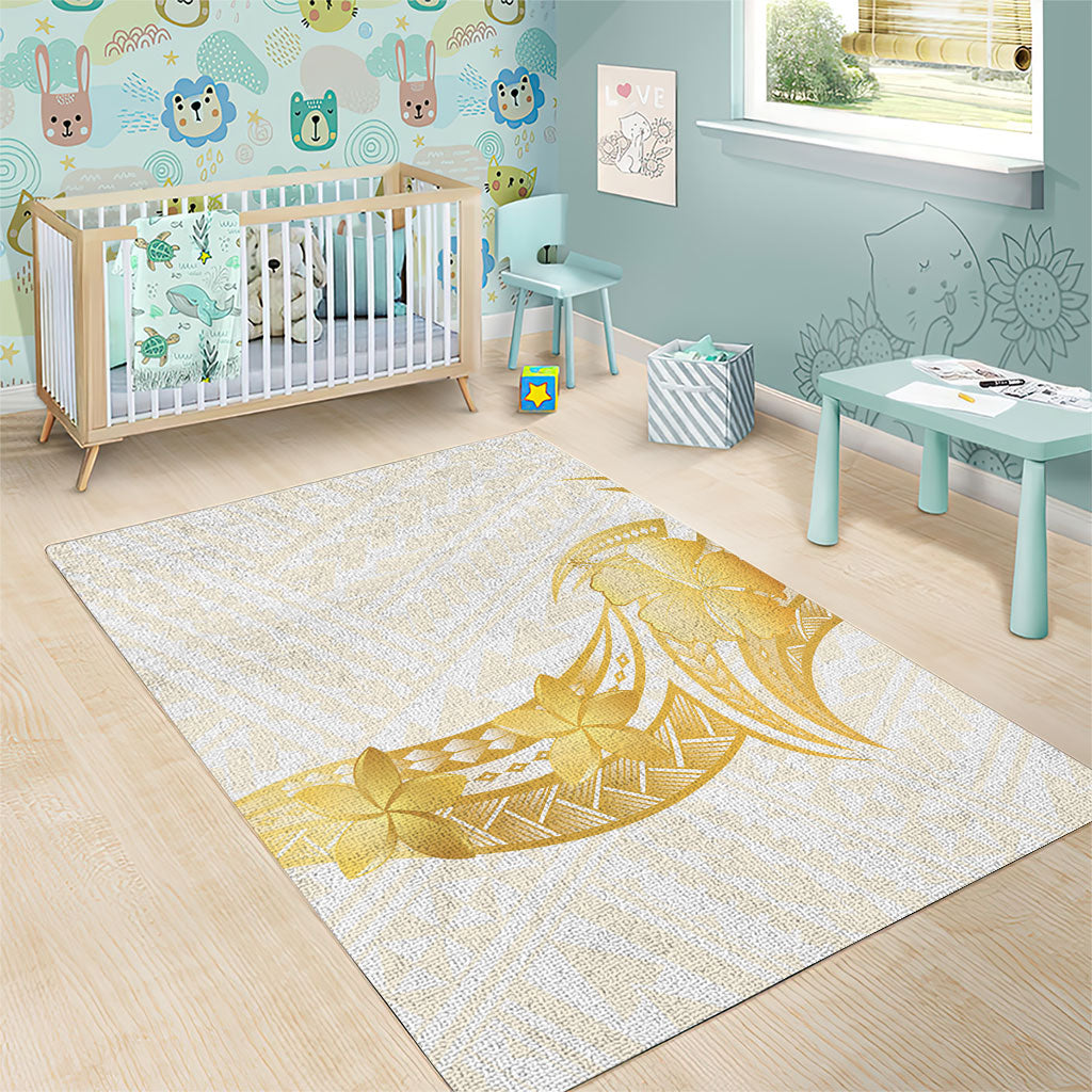 Polynesia White Sunday Area Rug Polynesian Tattoo Plumeria Hibiscus Gold