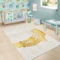Polynesia White Sunday Area Rug Polynesian Tattoo Plumeria Hibiscus Gold