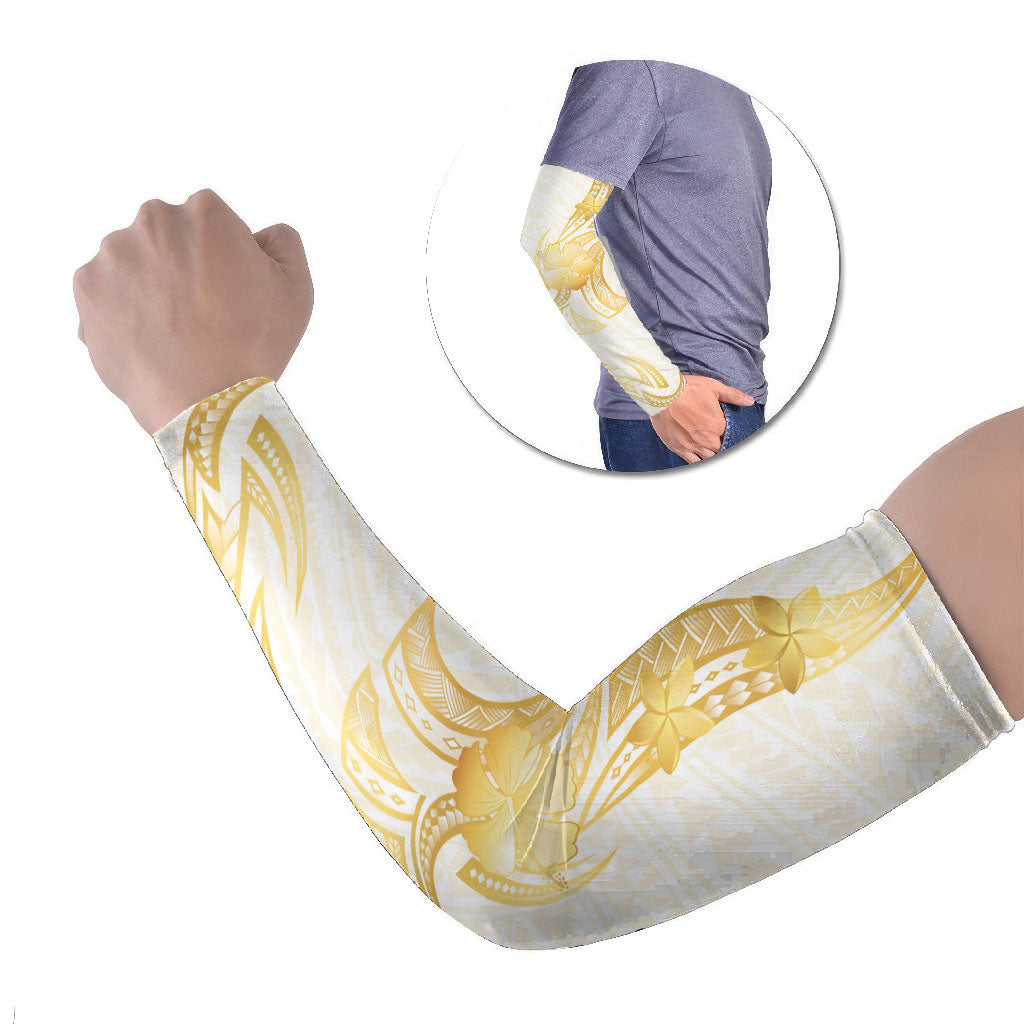 Polynesia White Sunday Arm Sleeves Polynesian Tattoo Plumeria Hibiscus Gold