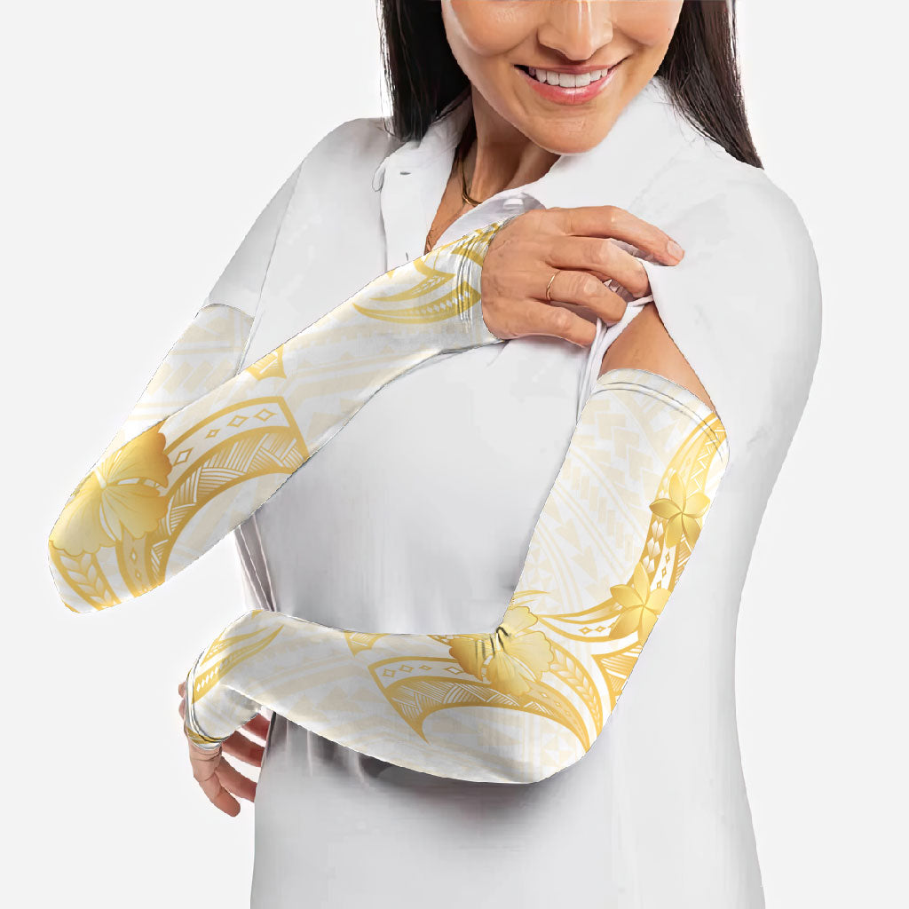 Polynesia White Sunday Arm Sleeves Polynesian Tattoo Plumeria Hibiscus Gold