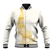 Polynesia White Sunday Baseball Jacket Polynesian Tattoo Plumeria Hibiscus Gold