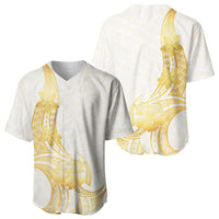 Polynesia White Sunday Baseball Jersey Polynesian Tattoo Plumeria Hibiscus Gold