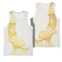 Polynesia White Sunday Basketball Jersey Polynesian Tattoo Plumeria Hibiscus Gold