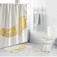 Polynesia White Sunday Bathroom Set Polynesian Tattoo Plumeria Hibiscus Gold