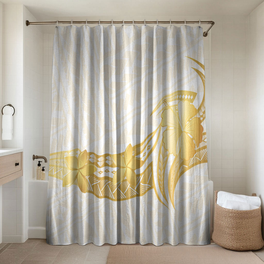Polynesia White Sunday Bathroom Set Polynesian Tattoo Plumeria Hibiscus Gold