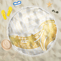 Polynesia White Sunday Beach Blanket Polynesian Tattoo Plumeria Hibiscus Gold