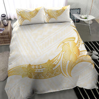 Polynesia White Sunday Bedding Set Polynesian Tattoo Plumeria Hibiscus Gold