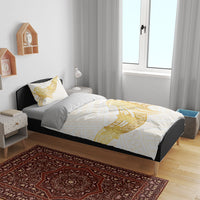 Polynesia White Sunday Bedding Set Polynesian Tattoo Plumeria Hibiscus Gold