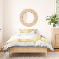 Polynesia White Sunday Bedding Set Polynesian Tattoo Plumeria Hibiscus Gold