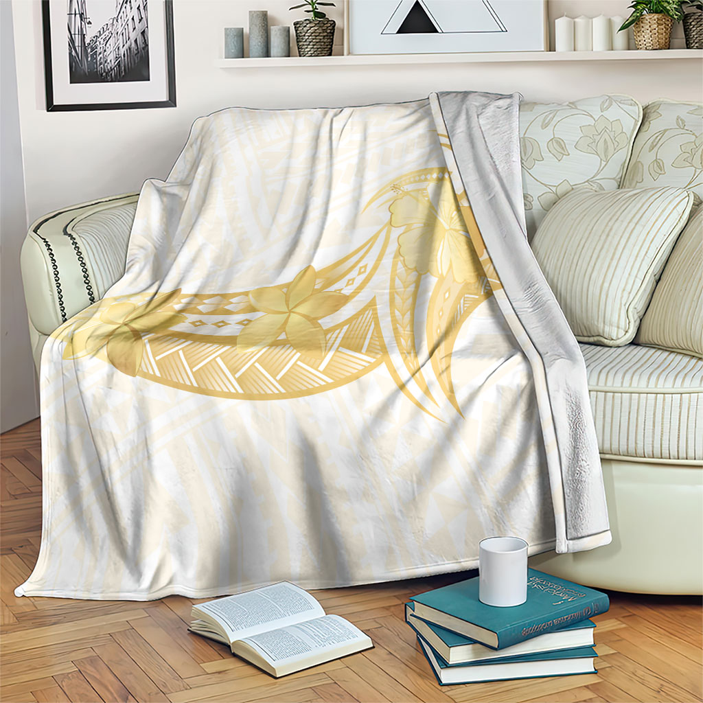 Polynesia White Sunday Blanket Polynesian Tattoo Plumeria Hibiscus Gold
