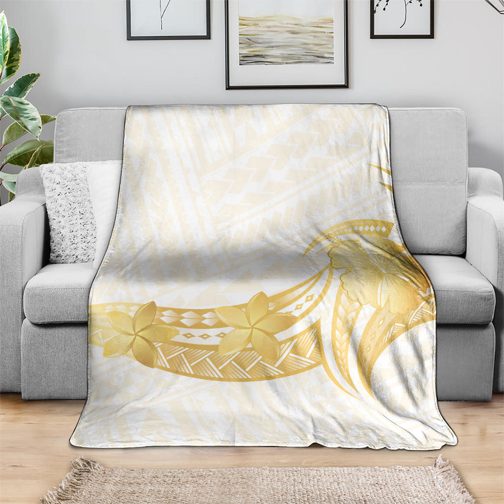 Polynesia White Sunday Blanket Polynesian Tattoo Plumeria Hibiscus Gold