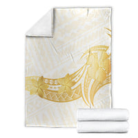 Polynesia White Sunday Blanket Polynesian Tattoo Plumeria Hibiscus Gold