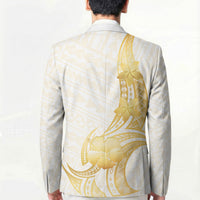 Polynesia White Sunday Blazer Polynesian Tattoo Plumeria Hibiscus Gold