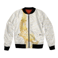 Polynesia White Sunday Bomber Jacket Polynesian Tattoo Plumeria Hibiscus Gold