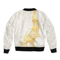 Polynesia White Sunday Bomber Jacket Polynesian Tattoo Plumeria Hibiscus Gold