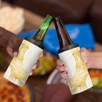 Polynesia White Sunday 4 in 1 Can Cooler Tumbler Polynesian Tattoo Plumeria Hibiscus Gold