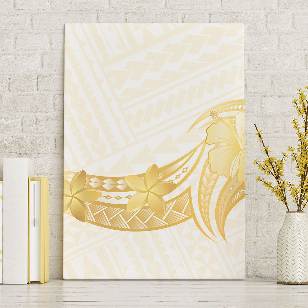 Polynesia White Sunday Canvas Wall Art Polynesian Tattoo Plumeria Hibiscus Gold