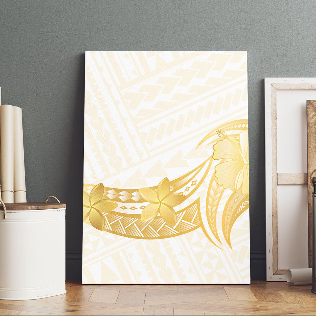 Polynesia White Sunday Canvas Wall Art Polynesian Tattoo Plumeria Hibiscus Gold