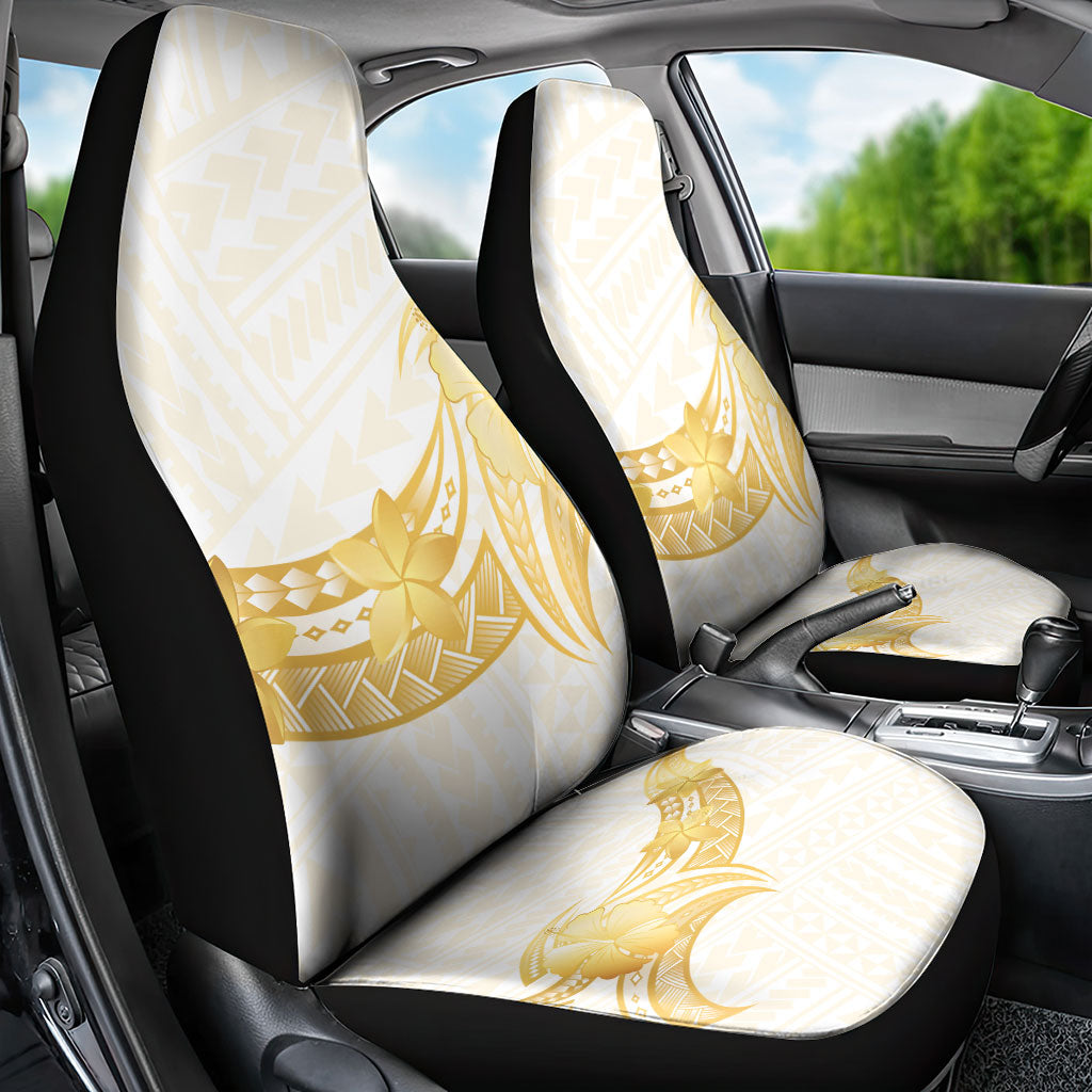 Polynesia White Sunday Car Seat Cover Polynesian Tattoo Plumeria Hibiscus Gold