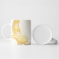 Polynesia White Sunday Ceramic Mug Polynesian Tattoo Plumeria Hibiscus Gold
