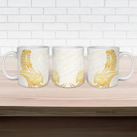 Polynesia White Sunday Ceramic Mug Polynesian Tattoo Plumeria Hibiscus Gold