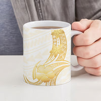 Polynesia White Sunday Ceramic Mug Polynesian Tattoo Plumeria Hibiscus Gold