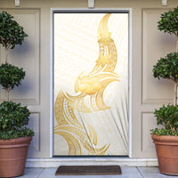 Polynesia White Sunday Door Cover Polynesian Tattoo Plumeria Hibiscus Gold