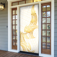 Polynesia White Sunday Door Cover Polynesian Tattoo Plumeria Hibiscus Gold