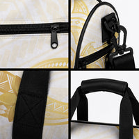 Polynesia White Sunday Duffle Bag Polynesian Tattoo Plumeria Hibiscus Gold