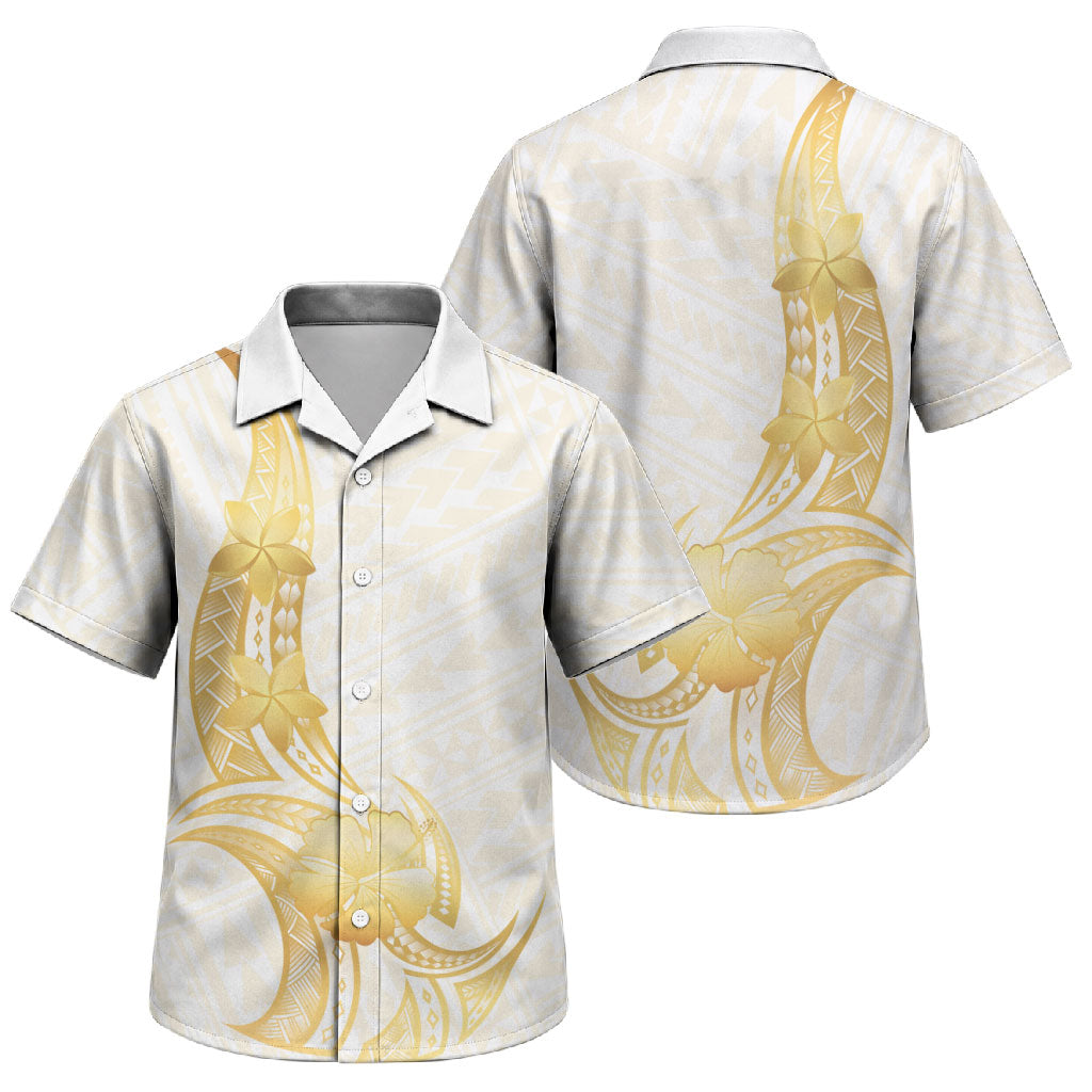 Polynesia White Sunday Family Matching Mermaid Dress and Hawaiian Shirt Polynesian Tattoo Plumeria Hibiscus Gold
