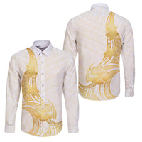 Polynesia White Sunday Family Matching Off Shoulder Maxi Dress and Hawaiian Shirt Polynesian Tattoo Plumeria Hibiscus Gold