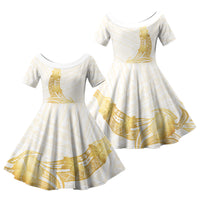Polynesia White Sunday Family Matching Summer Maxi Dress and Hawaiian Shirt Polynesian Tattoo Plumeria Hibiscus Gold