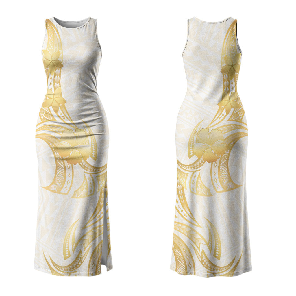 Polynesia White Sunday Family Matching Tank Maxi Dress and Hawaiian Shirt Polynesian Tattoo Plumeria Hibiscus Gold
