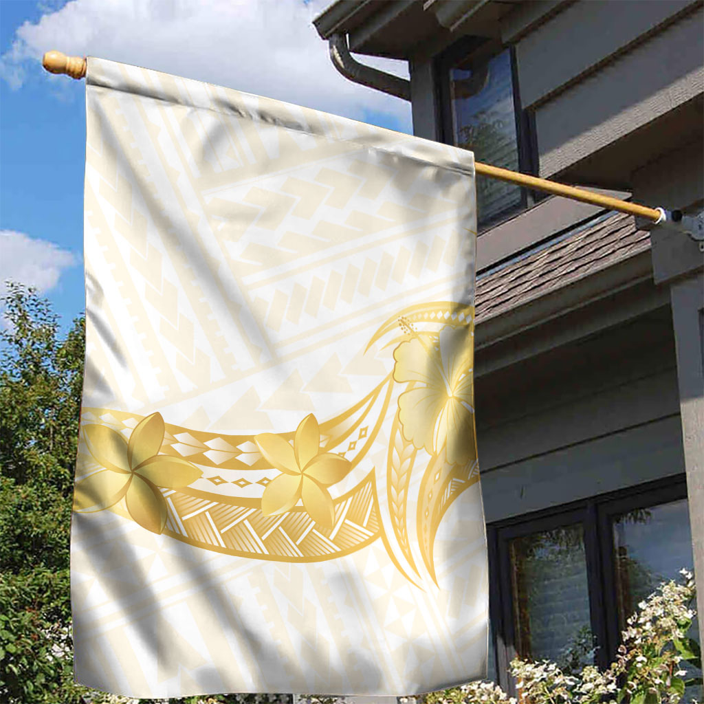 Polynesia White Sunday Garden Flag Polynesian Tattoo Plumeria Hibiscus Gold