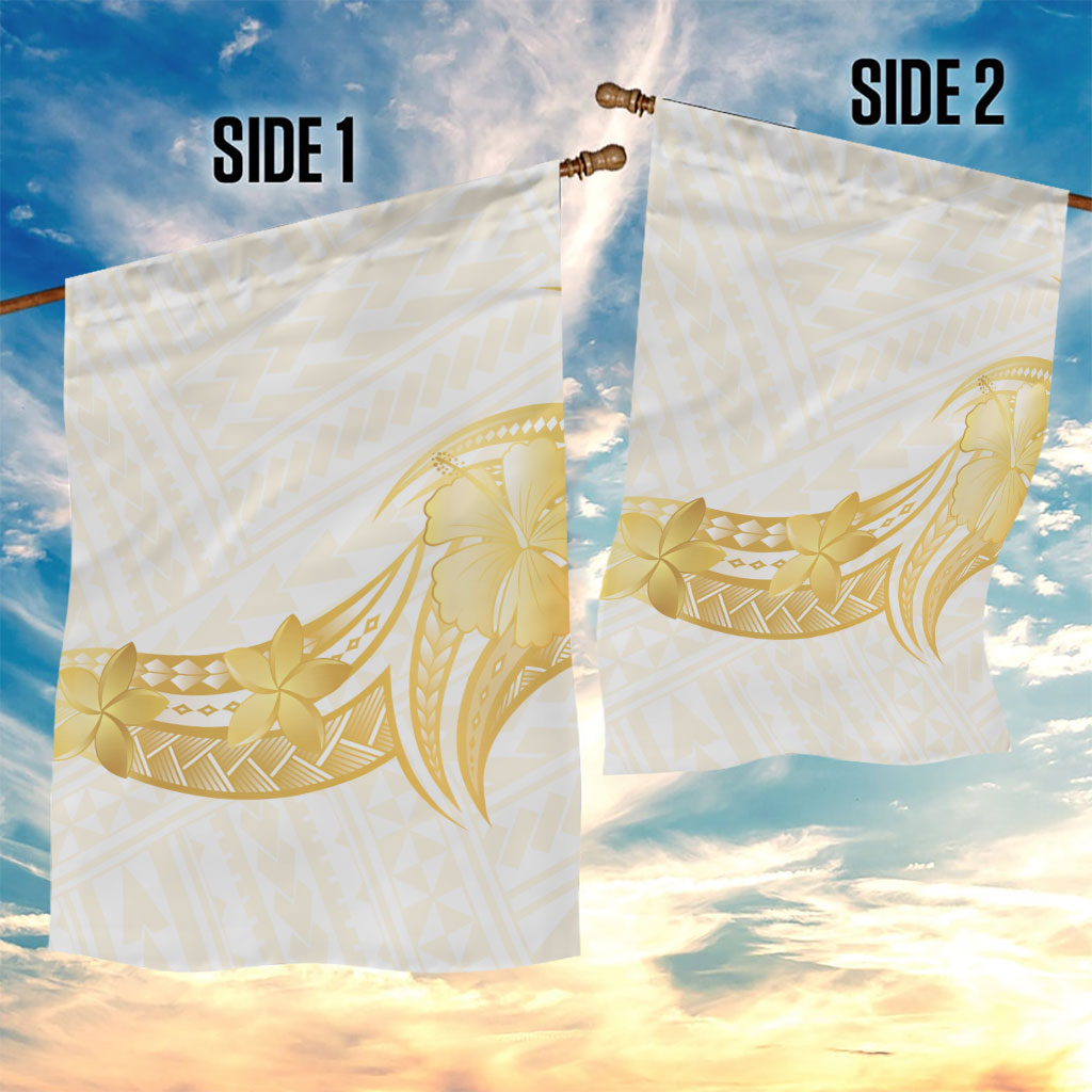 Polynesia White Sunday Garden Flag Polynesian Tattoo Plumeria Hibiscus Gold