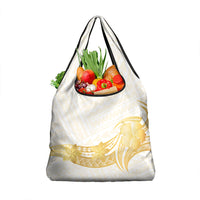 Polynesia White Sunday Grocery Bag Polynesian Tattoo Plumeria Hibiscus Gold