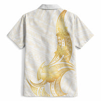 Polynesia White Sunday Hawaiian Shirt Polynesian Tattoo Plumeria Hibiscus Gold