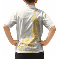Polynesia White Sunday Hawaiian Shirt Polynesian Tattoo Plumeria Hibiscus Gold
