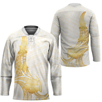 Polynesia White Sunday Hockey Jersey Polynesian Tattoo Plumeria Hibiscus Gold