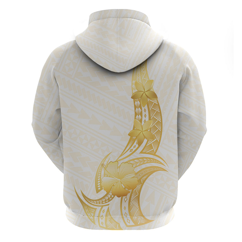 Polynesia White Sunday Hoodie Polynesian Tattoo Plumeria Hibiscus Gold