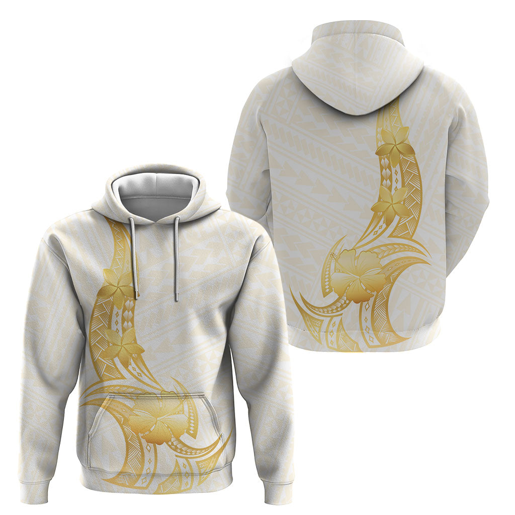 Polynesia White Sunday Hoodie Polynesian Tattoo Plumeria Hibiscus Gold